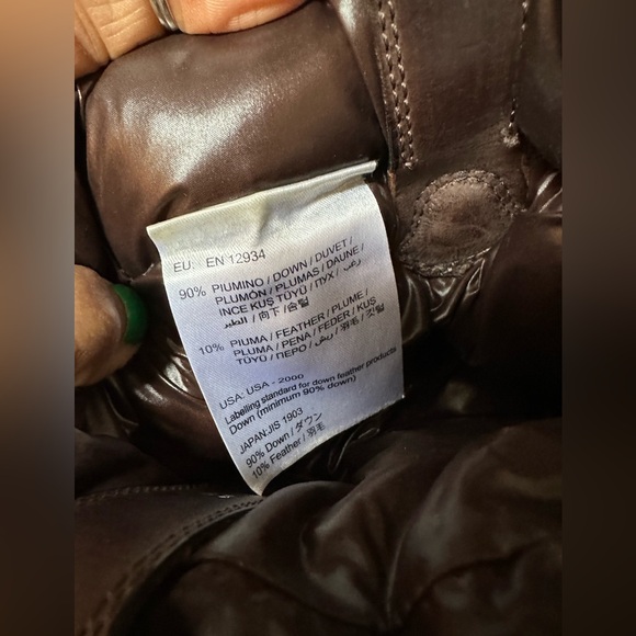 GUC MONCLER BROWN LEATHER DOWN QUILTED NYLON SHAFT TALL SIZE 39 WEDGE PUFF BOOTS - Picture 11 of 15